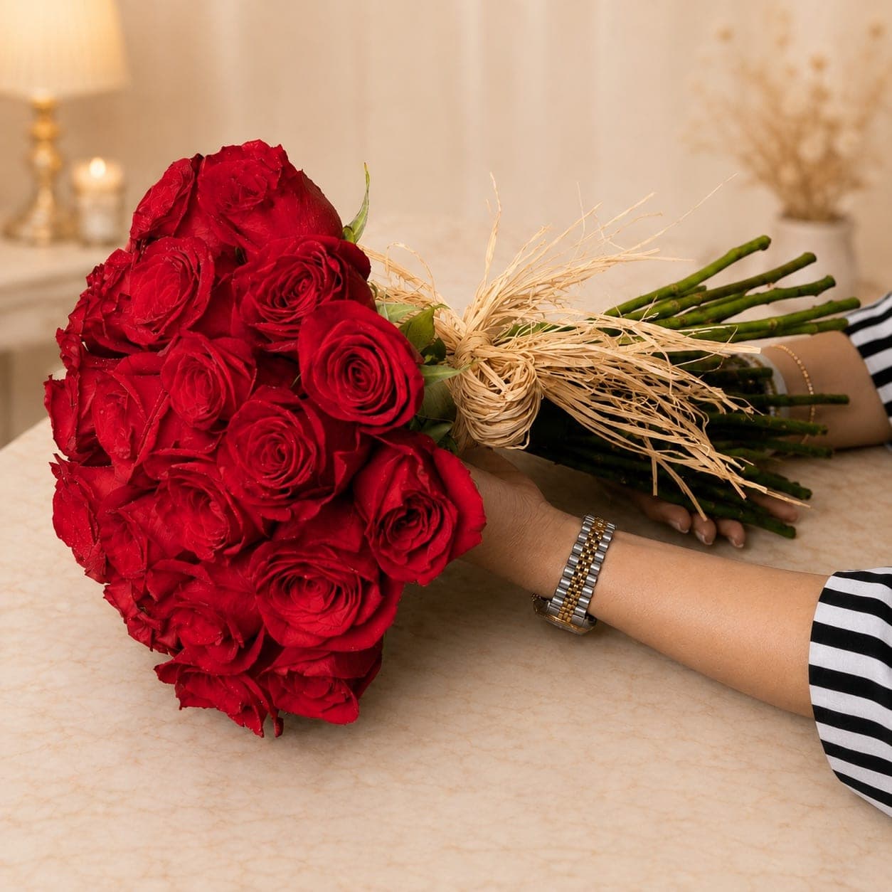 كريمزون جوي – باقة ورد أحمر طويل الساق